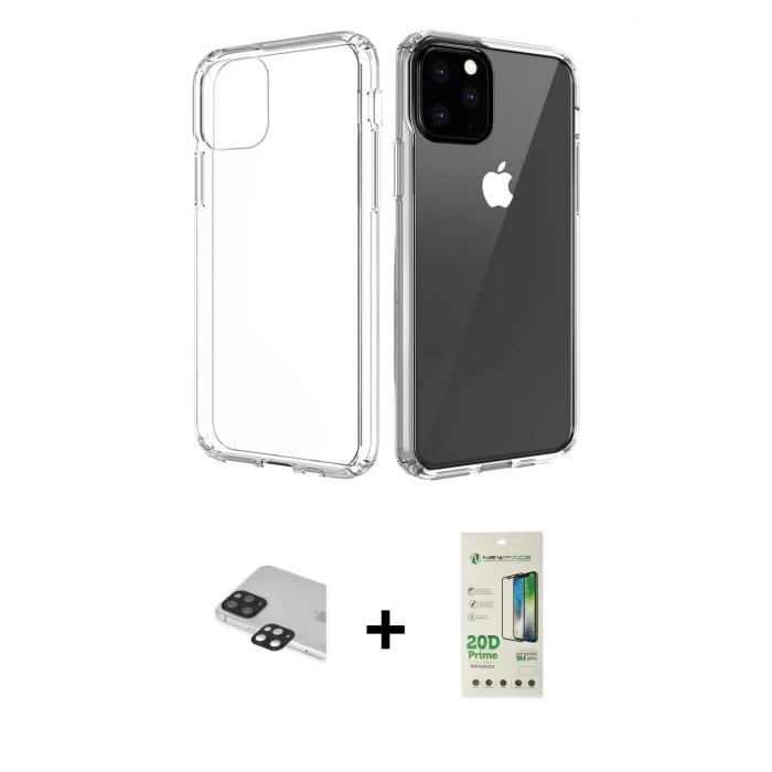 MARSİLYAN™- iPhone 11 Pro Max Kılıf Zirve Doku - Siyah 20D Premium Cam Ekran Koruyucu + Pers Alüminyum Kamera Lens - SH