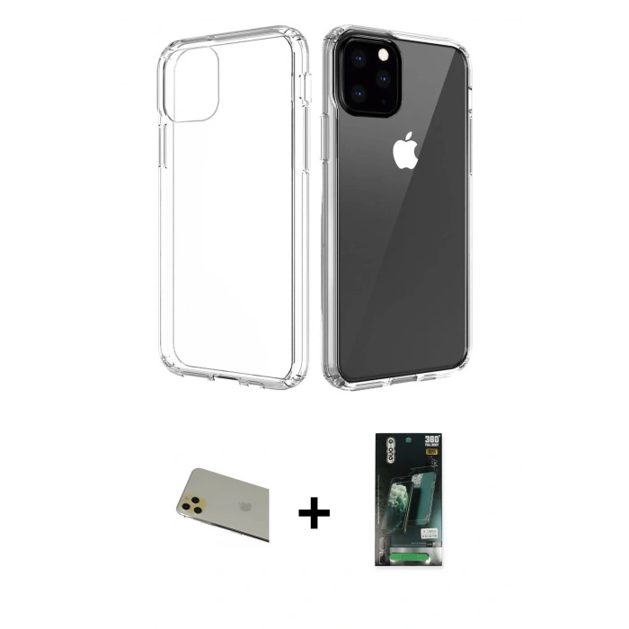 MARSİLYAN™- iPhone 11 Pro Max Kılıf Zirve Doku - Siyah 360 Mat Full Body Arka Koruyucu + Rainbow Kamera Lens Koruma Cam - GD