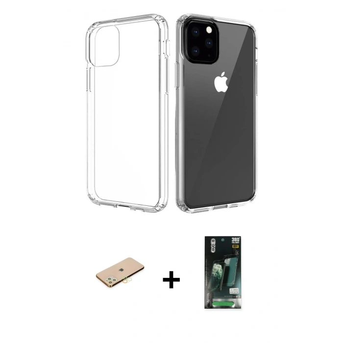 MARSİLYAN™- iPhone 11 Pro Max Kılıf Zirve Doku - Siyah 360 Mat Full Body Arka Koruyucu + Renkli Kamera Lens Koruma Cam - SI