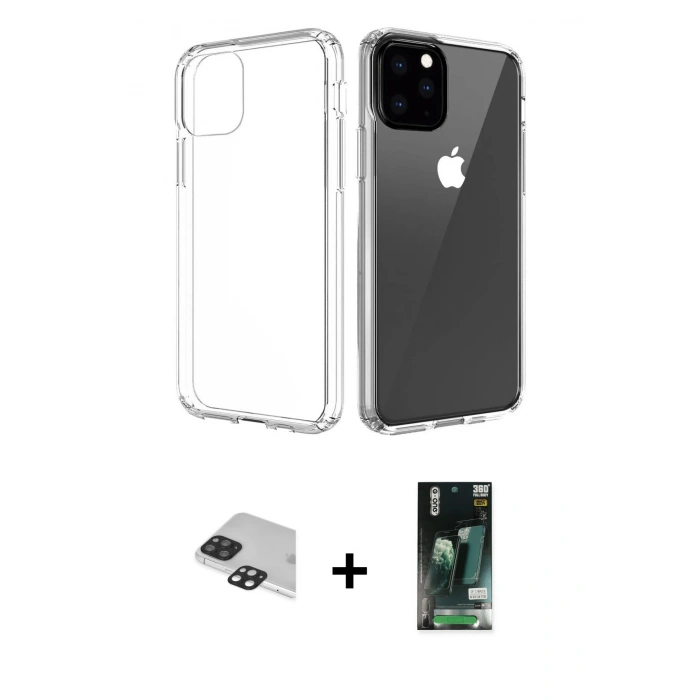MARSİLYAN™- iPhone 11 Pro Max Kılıf Zirve Doku - Siyah 360 Mat Full Body Arka Koruyucu + Pers Alüminyum Kamera Lens - SH