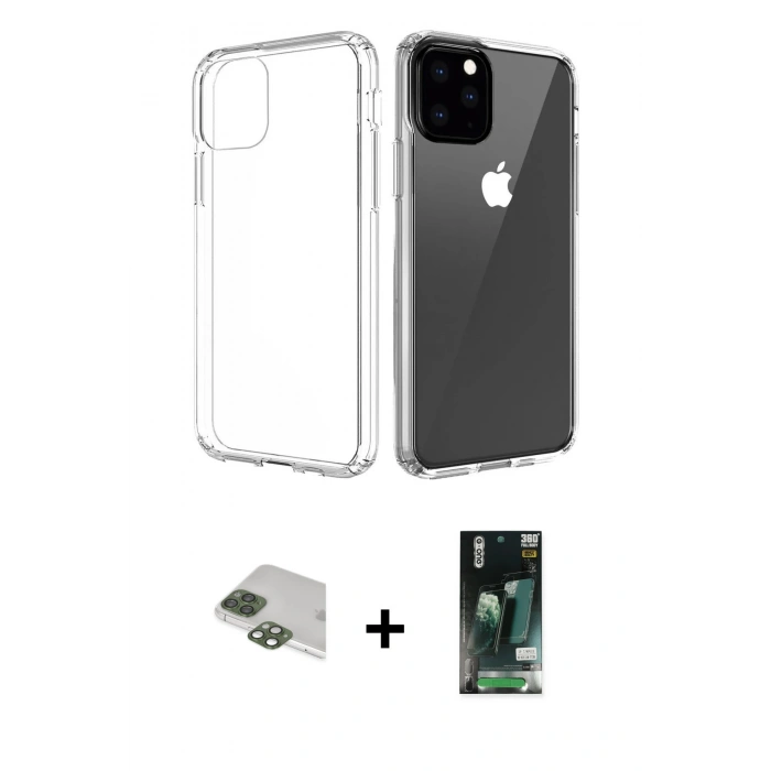 MARSİLYAN™- iPhone 11 Pro Max Kılıf Zirve Doku - Siyah 360 Mat Full Body Arka Koruyucu + Pers Alüminyum Kamera Lens - YL