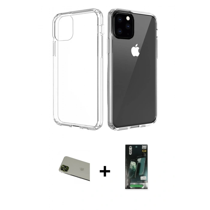 MARSİLYAN™- iPhone 11 Pro Max Kılıf Zirve Doku - Siyah 360 Mat Full Body Arka Koruyucu + Rainbow Kamera Lens Koruma Cam - YL