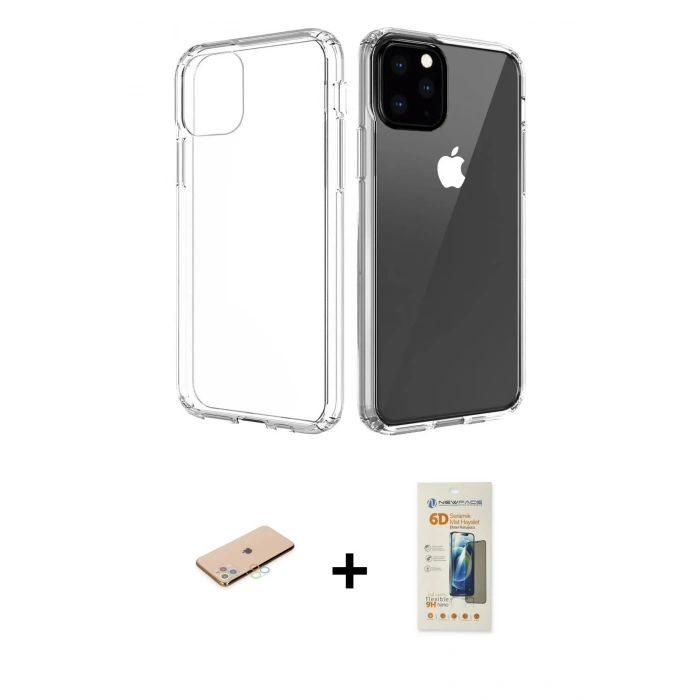 MARSİLYAN™- iPhone 11 Pro Max Kılıf Zirve Doku - Siyah 6D Mat Seramik Hayalet Nano Ekran Koruyucu + Renkli Kamera Lens Koruma Cam - MI