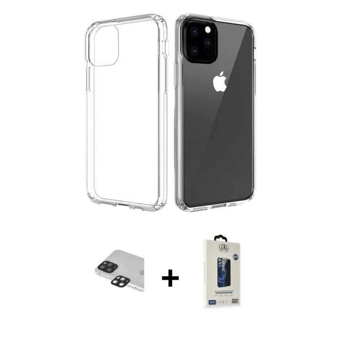 MARSİLYAN™- iPhone 11 Pro Max Kılıf Zirve Doku - Siyah Bilvis Hayalet Cam Ekran Koruyucu + Pers Alüminyum Kamera Lens - SH