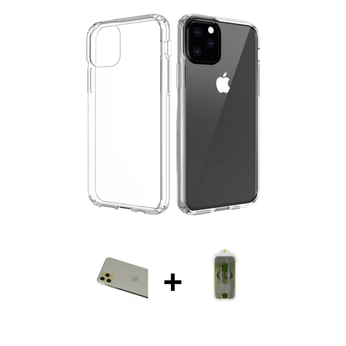MARSİLYAN™- iPhone 11 Pro Max Kılıf Zirve Doku - Siyah Joko Magic 5D Hayalet Cam + Rainbow Kamera Lens Koruma Cam - GD