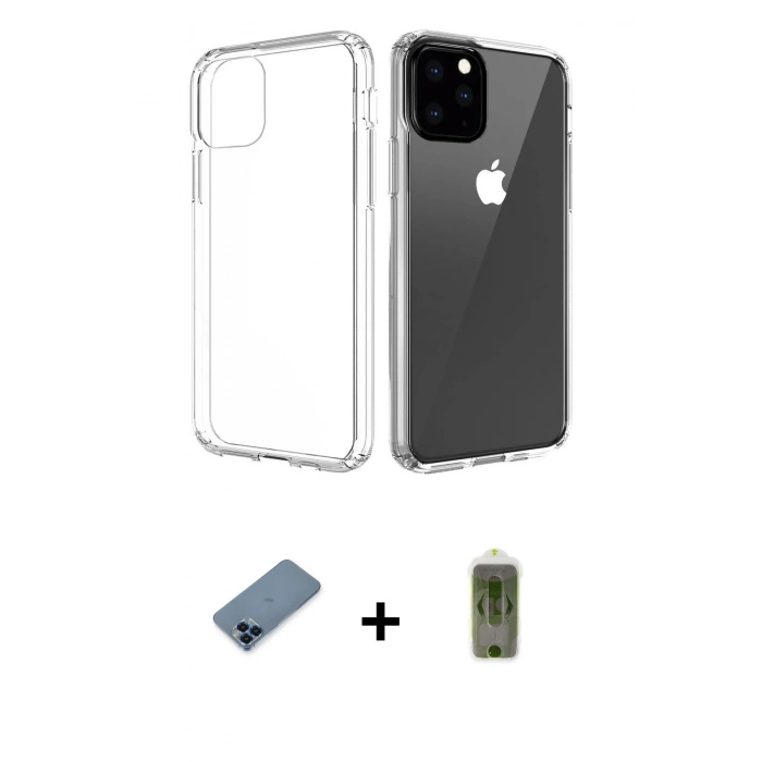 MARSİLYAN™- iPhone 11 Pro Max Kılıf Zirve Doku - Siyah Joko Magic 5D Hayalet Cam + Metal Kamera Lens Koruma Cam - MI