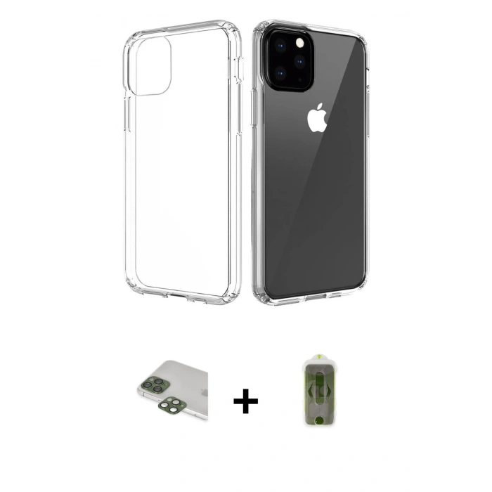 MARSİLYAN™- iPhone 11 Pro Max Kılıf Zirve Doku - Siyah Joko Magic 5D Hayalet Cam + Pers Alüminyum Kamera Lens - YL