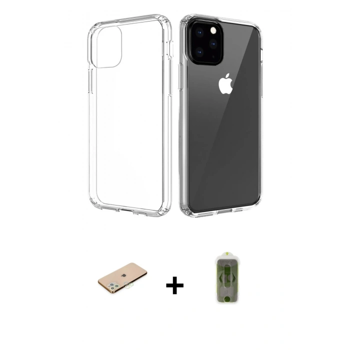 MARSİLYAN™- iPhone 11 Pro Max Kılıf Zirve Doku - Siyah Joko Magic 5D Hayalet Cam + Renkli Kamera Lens Koruma Cam - YL