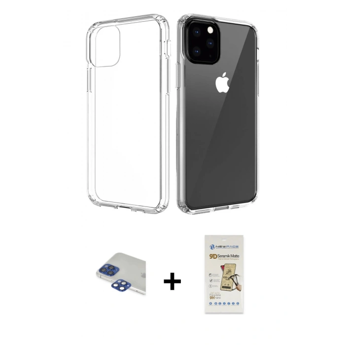 MARSİLYAN™- iPhone 11 Pro Max Kılıf Zirve Doku - Siyah Mat Seramik Nano Ekran Koruyucu + Pers Alüminyum Kamera Lens - LT