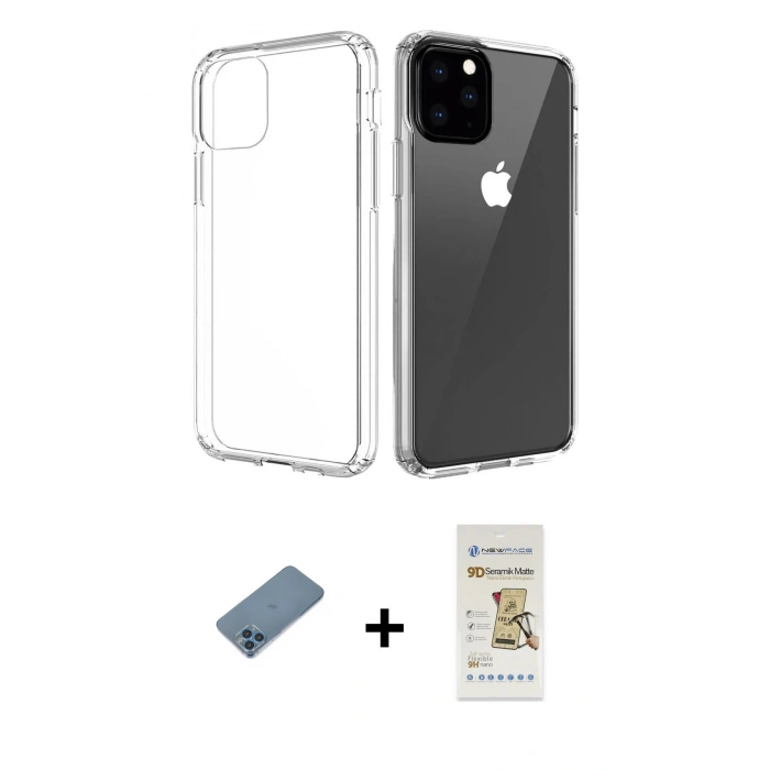 MARSİLYAN™- iPhone 11 Pro Max Kılıf Zirve Doku - Siyah Mat Seramik Nano Ekran Koruyucu + Shine Kamera Lens Koruma Cam - MI