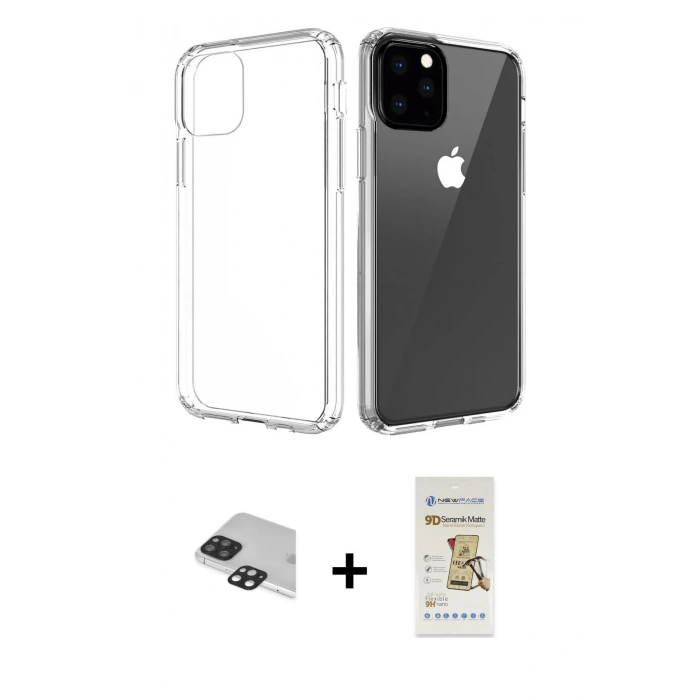 MARSİLYAN™- iPhone 11 Pro Max Kılıf Zirve Doku - Siyah Mat Seramik Nano Ekran Koruyucu + Pers Alüminyum Kamera Lens - SH