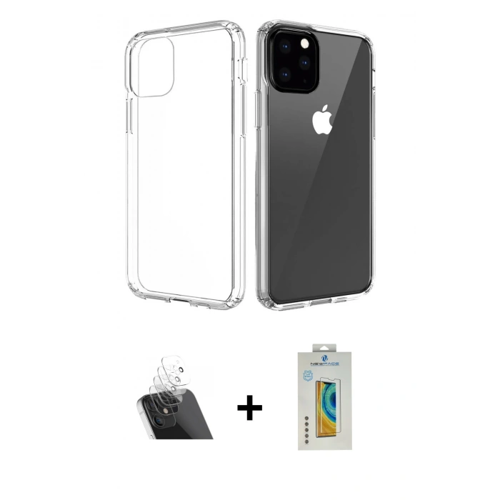 MARSİLYAN™- iPhone 11 Pro Max Kılıf Zirve Doku - Siyah Polymer Nano Ekran Koruyucu + Kamera Lens Koruma Cam - SF