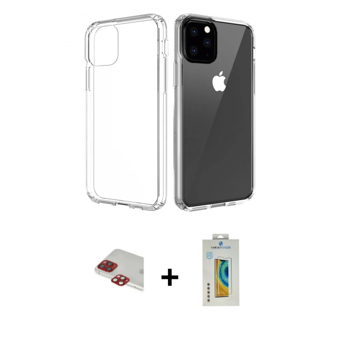 MARSİLYAN™- iPhone 11 Pro Max Kılıf Zirve Doku - Siyah Polymer Nano Ekran Koruyucu + Pers Alüminyum Kamera Lens - KI