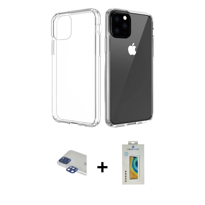 MARSİLYAN™- iPhone 11 Pro Max Kılıf Zirve Doku - Siyah Polymer Nano Ekran Koruyucu + Pers Alüminyum Kamera Lens - LT