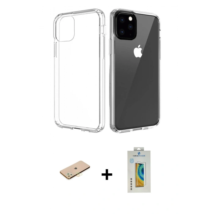 MARSİLYAN™- iPhone 11 Pro Max Kılıf Zirve Doku - Siyah Polymer Nano Ekran Koruyucu + Renkli Kamera Lens Koruma Cam - SI