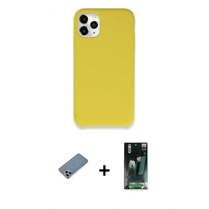 MARSİLYAN™- iPhone 11 Pro Max Kılıf Zirve Modern Özel Seri - Şeffaf 360 Full Body Arka Koruyucu + Metal Kamera Lens Koruma Cam - GD