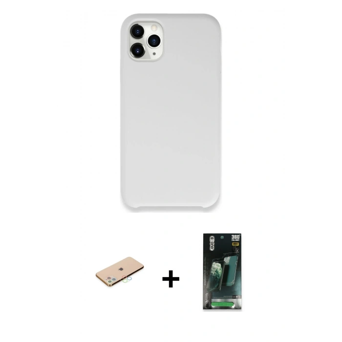 MARSİLYAN™- iPhone 11 Pro Max Kılıf Zirve Modern Özel Seri - Şeffaf 360 Full Body Arka Koruyucu + Renkli Kamera Lens Koruma Cam - MI