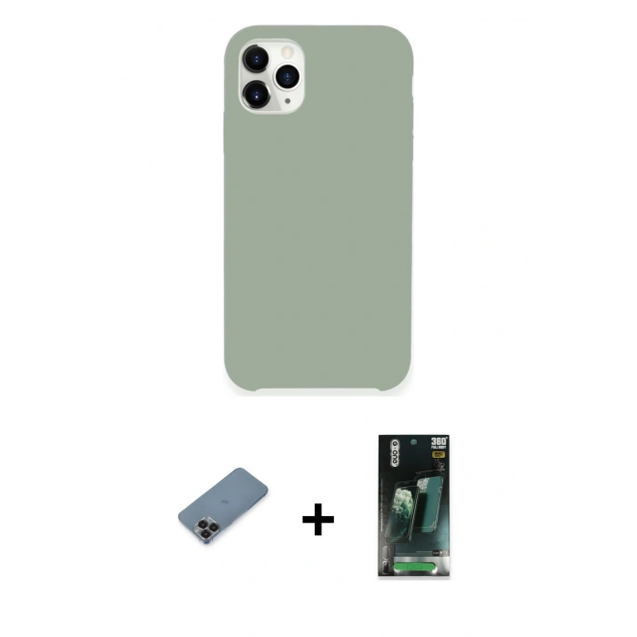 MARSİLYAN™- iPhone 11 Pro Max Kılıf Zirve Modern Özel Seri - Şeffaf 360 Full Body Arka Koruyucu + Metal Kamera Lens Koruma Cam - SH