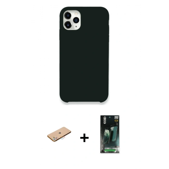 MARSİLYAN™- iPhone 11 Pro Max Kılıf Zirve Modern Özel Seri - Şeffaf 360 Full Body Arka Koruyucu + Renkli Kamera Lens Koruma Cam - PE