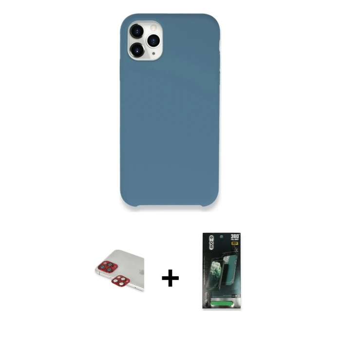 MARSİLYAN™- iPhone 11 Pro Max Kılıf Zirve Modern Özel Seri - Şeffaf 360 Full Body Arka Koruyucu + Pers Alüminyum Kamera Lens - KI