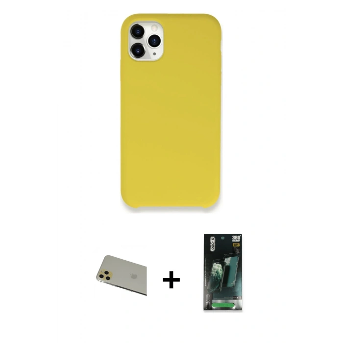 MARSİLYAN™- iPhone 11 Pro Max Kılıf Zirve Modern Özel Seri - Şeffaf 360 Full Body Arka Koruyucu + Rainbow Kamera Lens Koruma Cam - GD