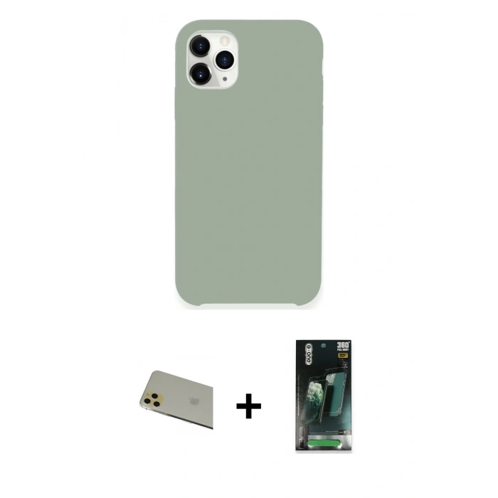 MARSİLYAN™- iPhone 11 Pro Max Kılıf Zirve Modern Özel Seri - Şeffaf 360 Full Body Arka Koruyucu + Rainbow Kamera Lens Koruma Cam - GD