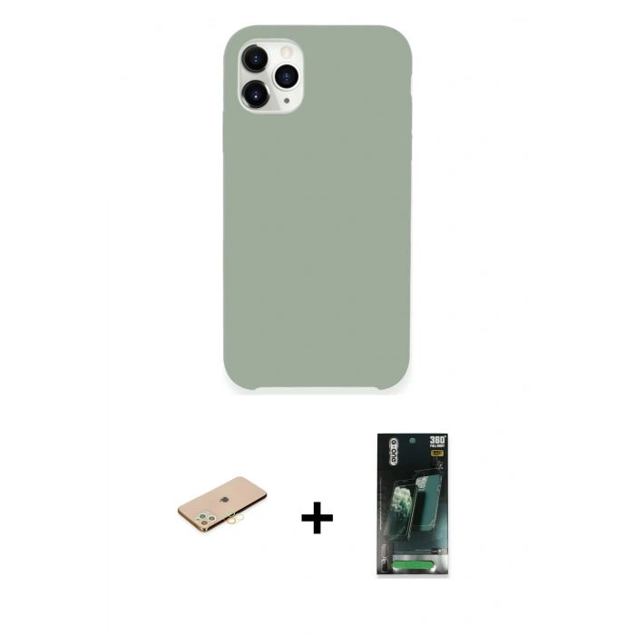 MARSİLYAN™- iPhone 11 Pro Max Kılıf Zirve Modern Özel Seri - Şeffaf 360 Full Body Arka Koruyucu + Renkli Kamera Lens Koruma Cam - SI