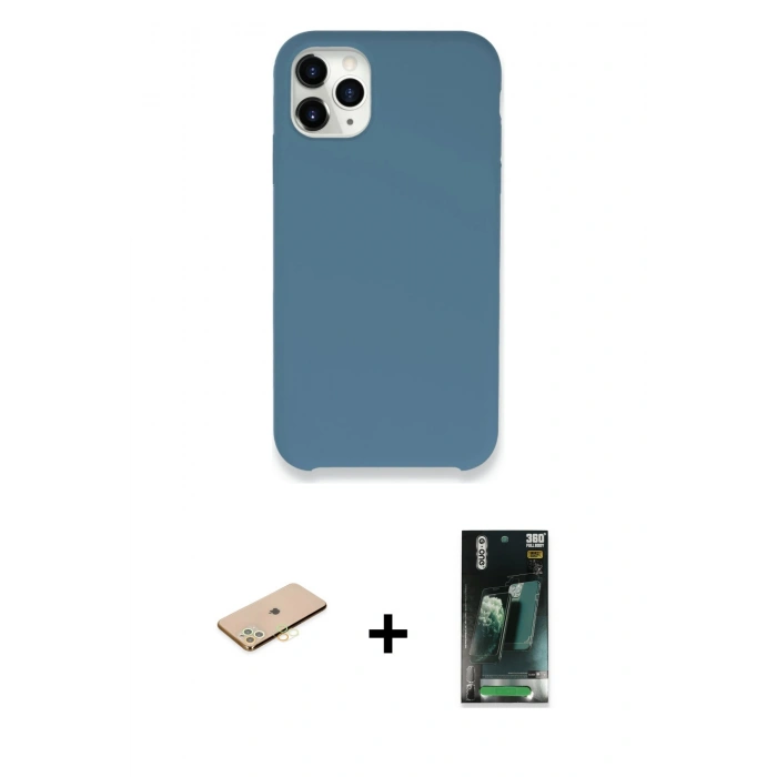 MARSİLYAN™- iPhone 11 Pro Max Kılıf Zirve Modern Özel Seri - Şeffaf 360 Full Body Arka Koruyucu + Renkli Kamera Lens Koruma Cam - SI