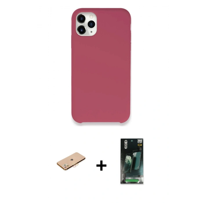 MARSİLYAN™- iPhone 11 Pro Max Kılıf Zirve Modern Özel Seri - Şeffaf 360 Full Body Arka Koruyucu + Renkli Kamera Lens Koruma Cam - TU