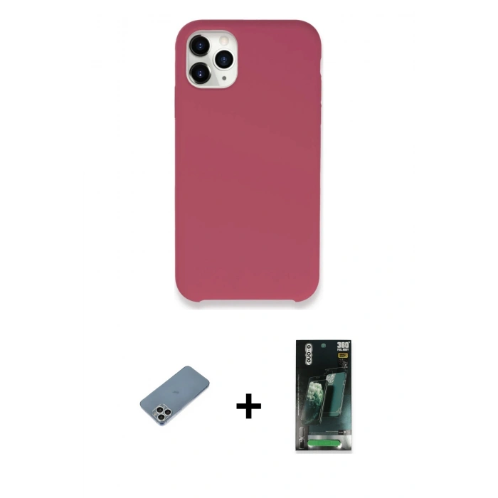 MARSİLYAN™- iPhone 11 Pro Max Kılıf Zirve Modern Özel Seri - Şeffaf 360 Full Body Arka Koruyucu + Shine Kamera Lens Koruma Cam - GS