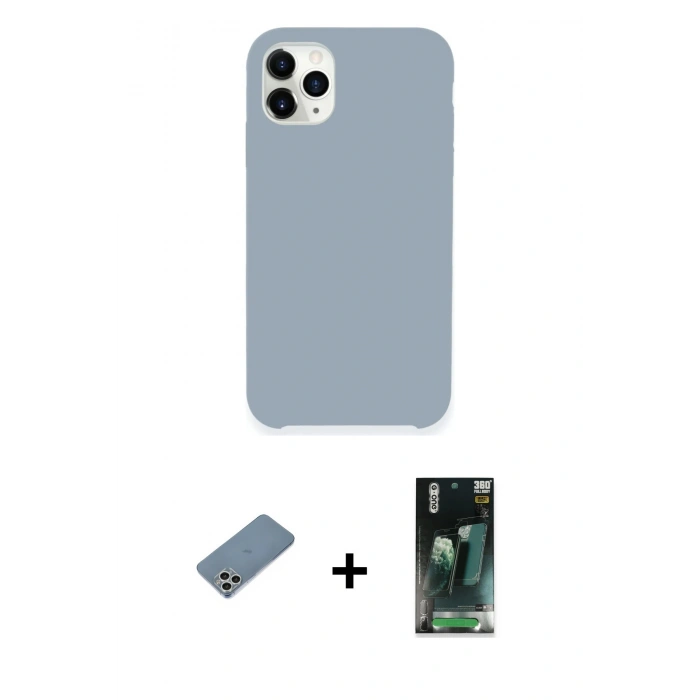 MARSİLYAN™- iPhone 11 Pro Max Kılıf Zirve Modern Özel Seri - Şeffaf 360 Full Body Arka Koruyucu + Shine Kamera Lens Koruma Cam - GS