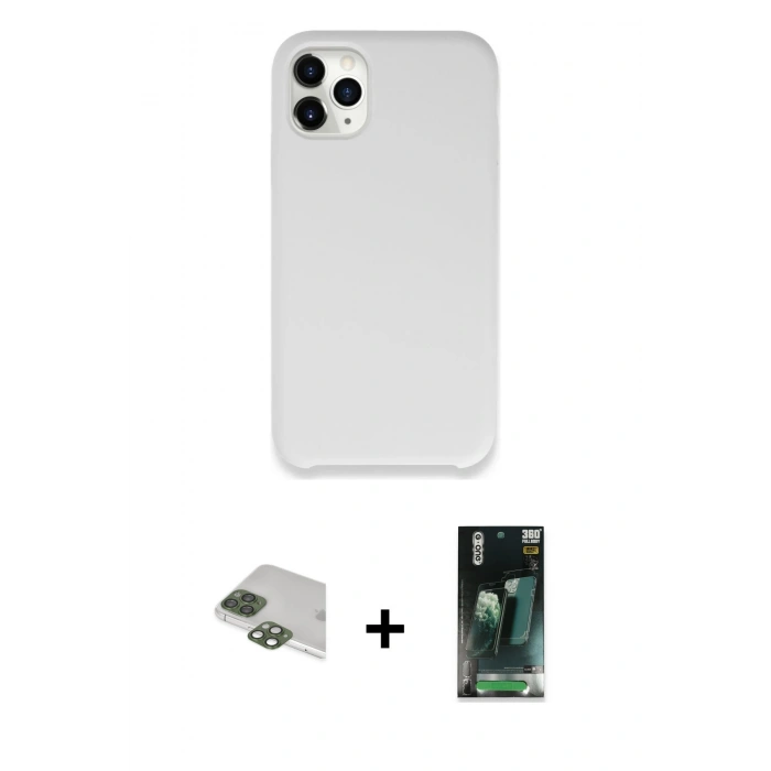 MARSİLYAN™- iPhone 11 Pro Max Kılıf Zirve Modern Özel Seri - Şeffaf 360 Full Body Arka Koruyucu + Yeşil Pers Alüminyum Kamera Lens