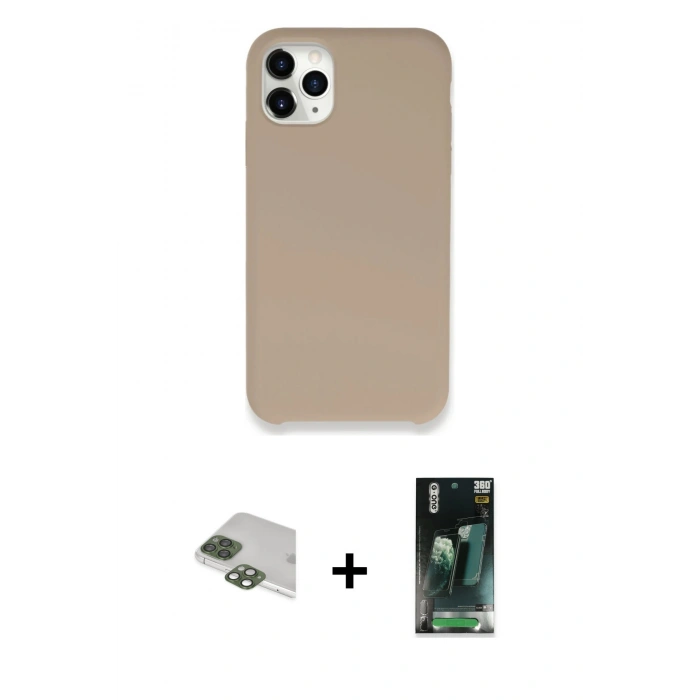 MARSİLYAN™- iPhone 11 Pro Max Kılıf Zirve Modern Özel Seri - Şeffaf 360 Full Body Arka Koruyucu + Yeşil Pers Alüminyum Kamera Lens