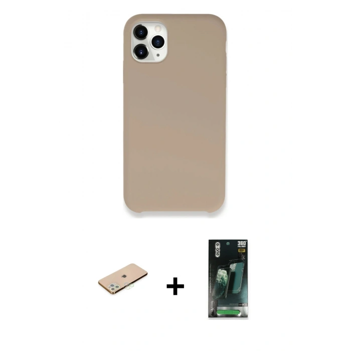 MARSİLYAN™- iPhone 11 Pro Max Kılıf Zirve Modern Özel Seri - Şeffaf 360 Full Body Arka Koruyucu + Renkli Kamera Lens Koruma Cam - YL