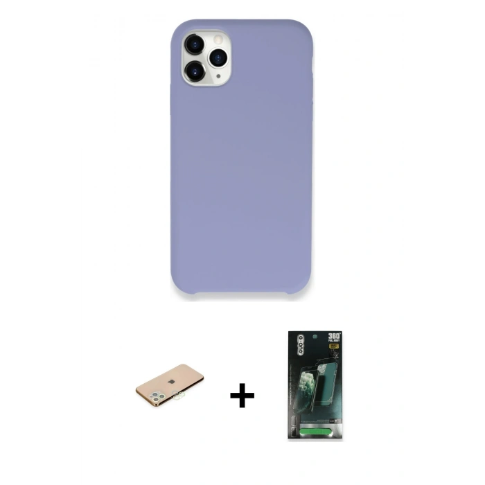 MARSİLYAN™- iPhone 11 Pro Max Kılıf Zirve Modern Özel Seri - Şeffaf 360 Full Body Arka Koruyucu + Renkli Kamera Lens Koruma Cam - YL