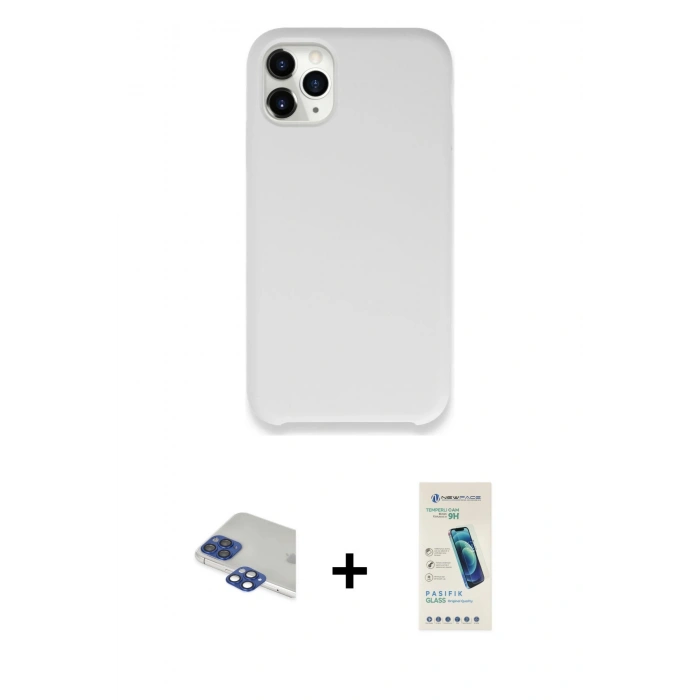 MARSİLYAN™- iPhone 11 Pro Max Kılıf Zirve Modern Özel Seri - Şeffaf Pasifik Cam Ekran Koruyucu + Pers Alüminyum Kamera Lens - LT