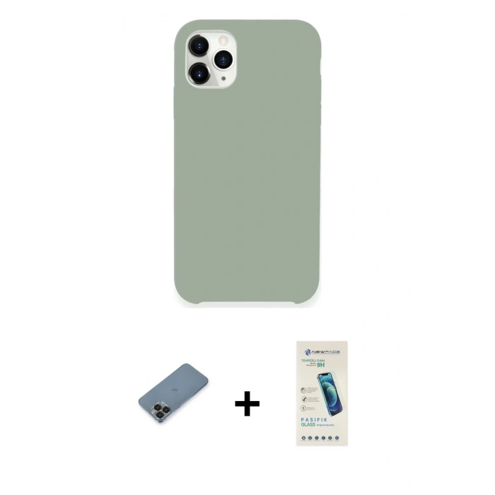 MARSİLYAN™- iPhone 11 Pro Max Kılıf Zirve Modern Özel Seri - Şeffaf Pasifik Cam Ekran Koruyucu + Metal Kamera Lens Koruma Cam - SH