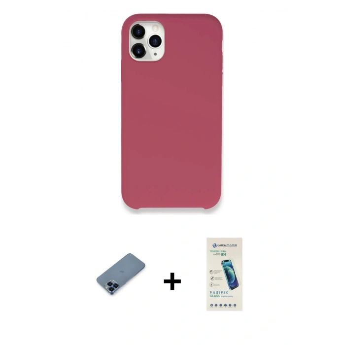MARSİLYAN™- iPhone 11 Pro Max Kılıf Zirve Modern Özel Seri - Şeffaf Pasifik Cam Ekran Koruyucu + Metal Kamera Lens Koruma Cam - MI