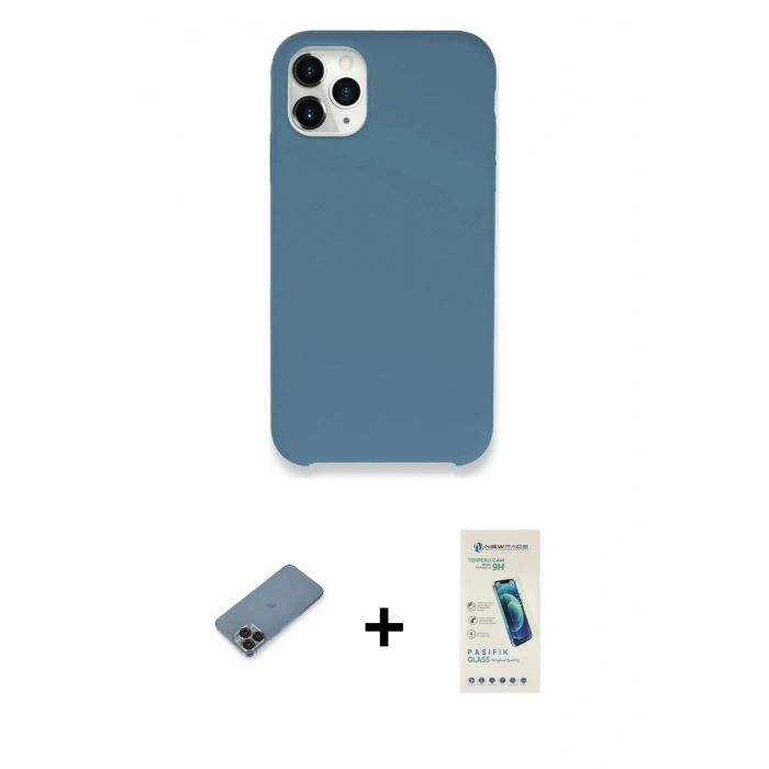 MARSİLYAN™- iPhone 11 Pro Max Kılıf Zirve Modern Özel Seri - Şeffaf Pasifik Cam Ekran Koruyucu + Metal Kamera Lens Koruma Cam - SH