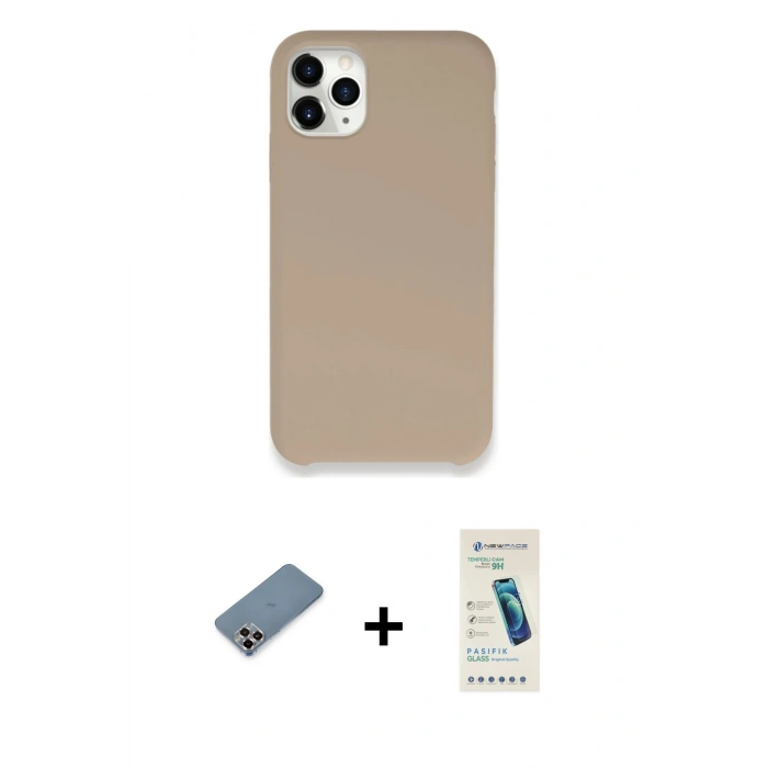 MARSİLYAN™- iPhone 11 Pro Max Kılıf Zirve Modern Özel Seri - Şeffaf Pasifik Cam Ekran Koruyucu + Metal Kamera Lens Koruma Cam - MR