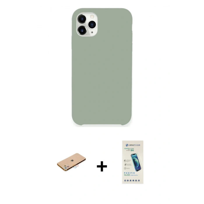 MARSİLYAN™- iPhone 11 Pro Max Kılıf Zirve Modern Özel Seri - Şeffaf Pasifik Cam Ekran Koruyucu + Renkli Kamera Lens Koruma Cam - PE