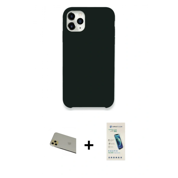 MARSİLYAN™- iPhone 11 Pro Max Kılıf Zirve Modern Özel Seri - Şeffaf Pasifik Cam Ekran Koruyucu + Rainbow Kamera Lens Koruma Cam - GD