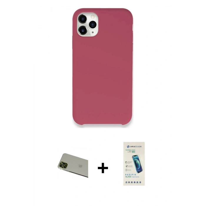 MARSİLYAN™- iPhone 11 Pro Max Kılıf Zirve Modern Özel Seri - Şeffaf Pasifik Cam Ekran Koruyucu + Rainbow Kamera Lens Koruma Cam - YL