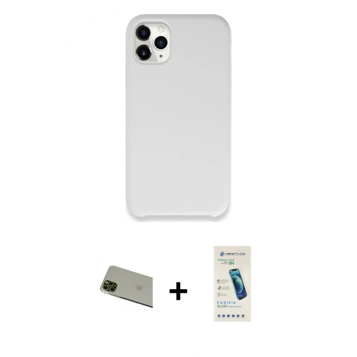 MARSİLYAN™- iPhone 11 Pro Max Kılıf Zirve Modern Özel Seri - Şeffaf Pasifik Cam Ekran Koruyucu + Rainbow Kamera Lens Koruma Cam - YL