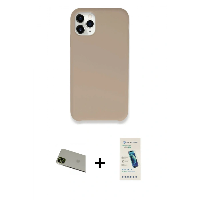 MARSİLYAN™- iPhone 11 Pro Max Kılıf Zirve Modern Özel Seri - Şeffaf Pasifik Cam Ekran Koruyucu + Rainbow Kamera Lens Koruma Cam - YL