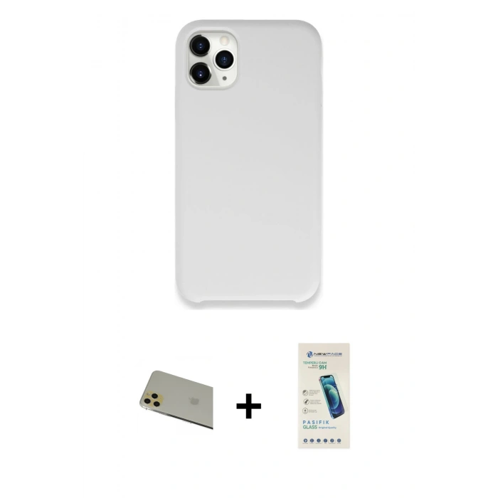 MARSİLYAN™- iPhone 11 Pro Max Kılıf Zirve Modern Özel Seri - Şeffaf Pasifik Cam Ekran Koruyucu + Rainbow Kamera Lens Koruma Cam - GD