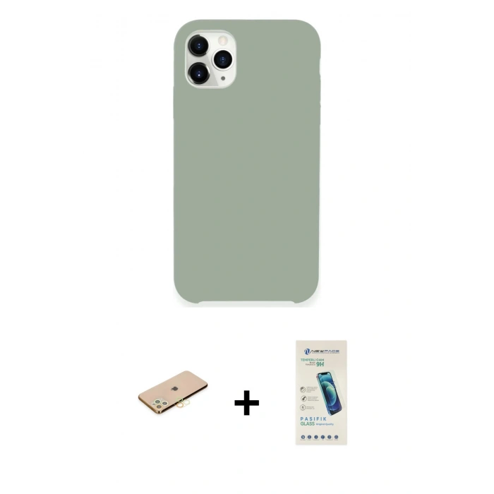 MARSİLYAN™- iPhone 11 Pro Max Kılıf Zirve Modern Özel Seri - Şeffaf Pasifik Cam Ekran Koruyucu + Renkli Kamera Lens Koruma Cam - SI