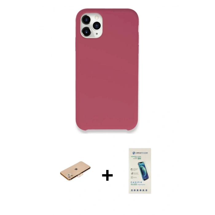 MARSİLYAN™- iPhone 11 Pro Max Kılıf Zirve Modern Özel Seri - Şeffaf Pasifik Cam Ekran Koruyucu + Renkli Kamera Lens Koruma Cam - TU