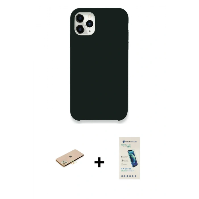 MARSİLYAN™- iPhone 11 Pro Max Kılıf Zirve Modern Özel Seri - Şeffaf Pasifik Cam Ekran Koruyucu + Renkli Kamera Lens Koruma Cam - SI