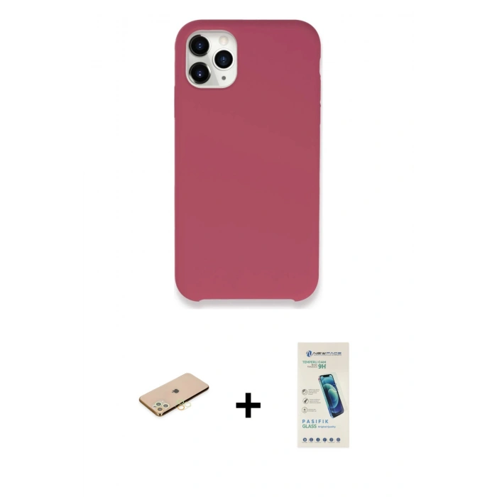 MARSİLYAN™- iPhone 11 Pro Max Kılıf Zirve Modern Özel Seri - Şeffaf Pasifik Cam Ekran Koruyucu + Renkli Kamera Lens Koruma Cam - SI
